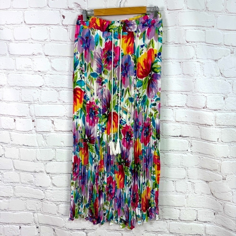 Spense multicolored Pleated Maxi Skirt flowy lightweight Resort Wear summer - Picture 2 of 9
